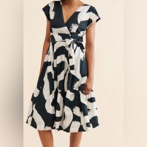 Maeve Navy and White Abstract Print Wrap Dress